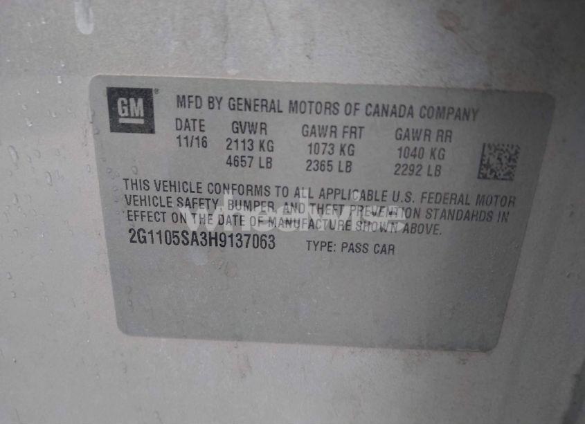 Photo 9 of 2017 Chevrolet Impala 1LT (VIN 2G1105SA3H9137063)