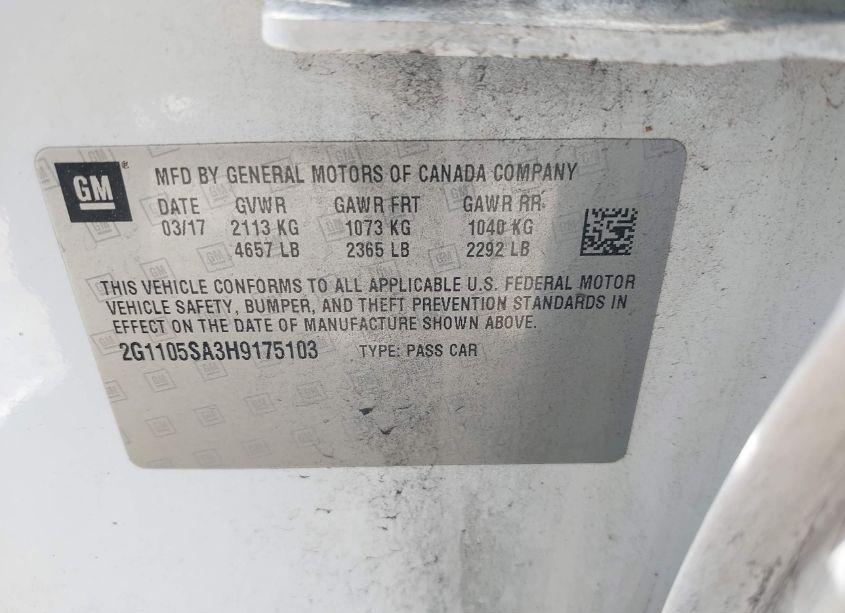 Photo 9 of 2017 Chevrolet Impala 1LT (VIN 2G1105SA3H9175103)