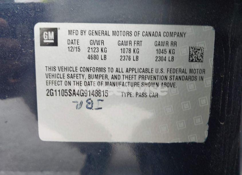 Photo 9 of 2016 Chevrolet Impala 1LT (VIN 2G1105SA4G9148815)