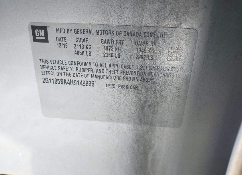 Photo 9 of 2017 Chevrolet Impala 1LT (VIN 2G1105SA4H9149836)