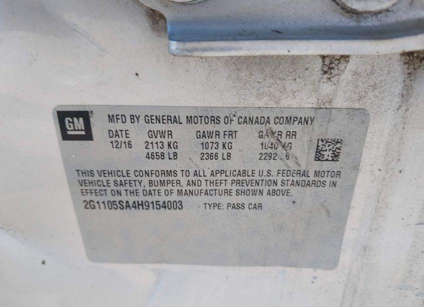 Photo 9 of 2017 Chevrolet Impala 1LT (VIN 2G1105SA4H9154003)