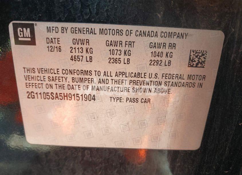 Photo 9 of 2017 Chevrolet Impala 1LT (VIN 2G1105SA5H9151904)