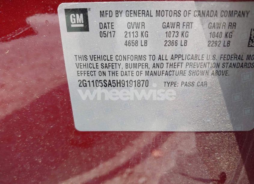 Photo 9 of 2017 Chevrolet Impala 1LT (VIN 2G1105SA5H9191870)