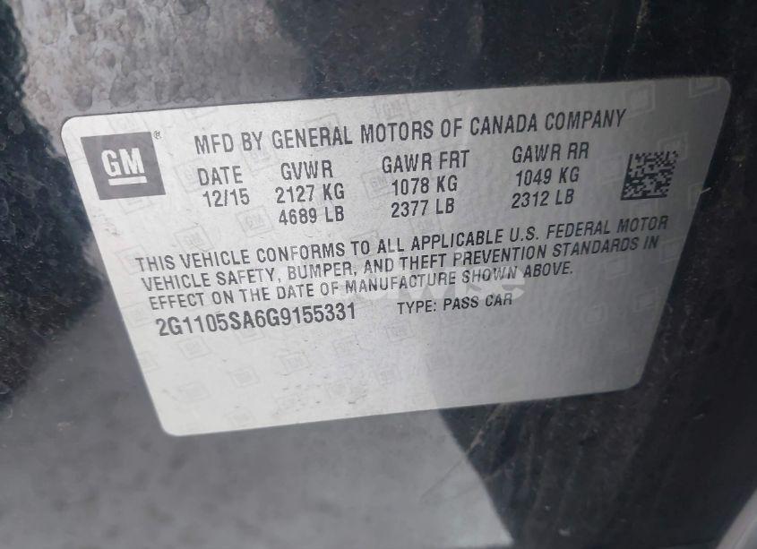 Photo 9 of 2016 Chevrolet Impala 1LT (VIN 2G1105SA6G9155331)