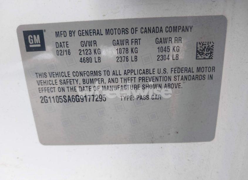 Photo 9 of 2016 Chevrolet Impala 1LT (VIN 2G1105SA6G9177295)