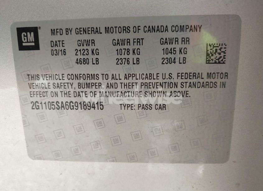 Photo 9 of 2016 Chevrolet Impala 1LT (VIN 2G1105SA6G9189415)