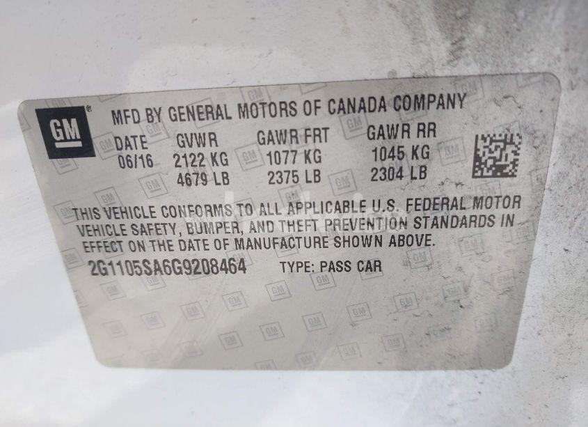 Photo 9 of 2016 Chevrolet Impala 1LT (VIN 2G1105SA6G9208464)