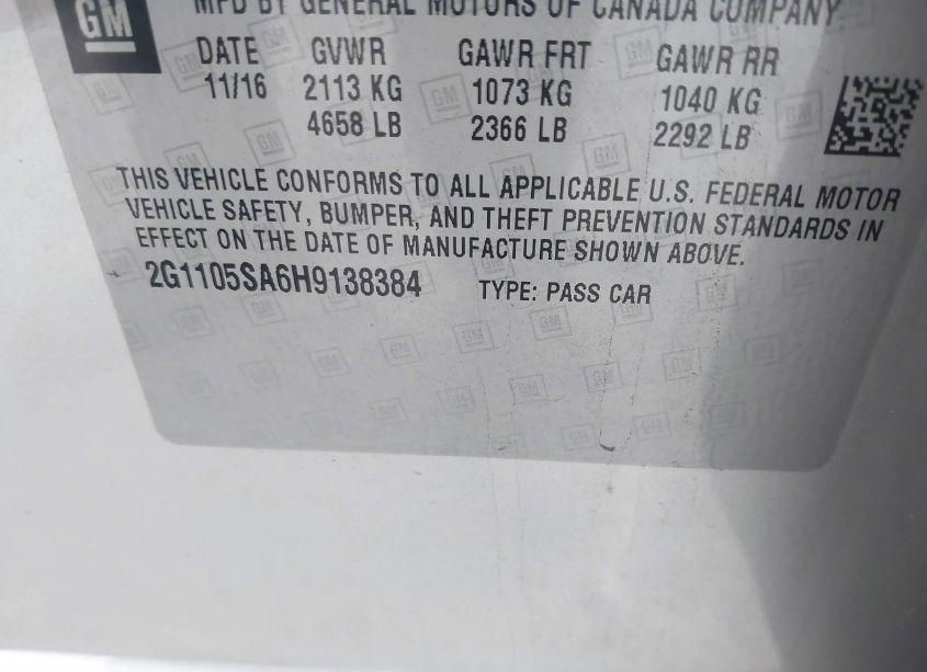 Photo 9 of 2017 Chevrolet Impala 1LT (VIN 2G1105SA6H9138384)