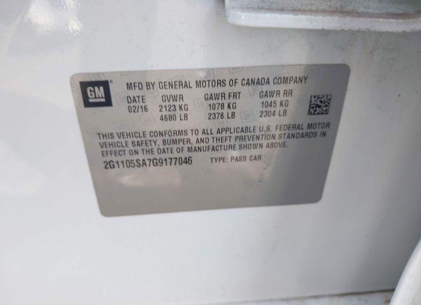 Photo 9 of 2016 Chevrolet Impala 1LT (VIN 2G1105SA7G9177046)