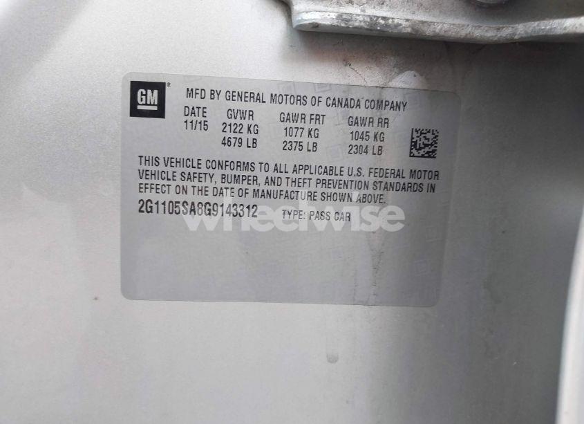 Photo 9 of 2016 Chevrolet Impala 1LT (VIN 2G1105SA8G9143312)