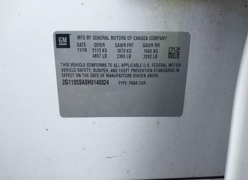 Photo 9 of 2017 Chevrolet Impala 1LT (VIN 2G1105SA8H9140024)