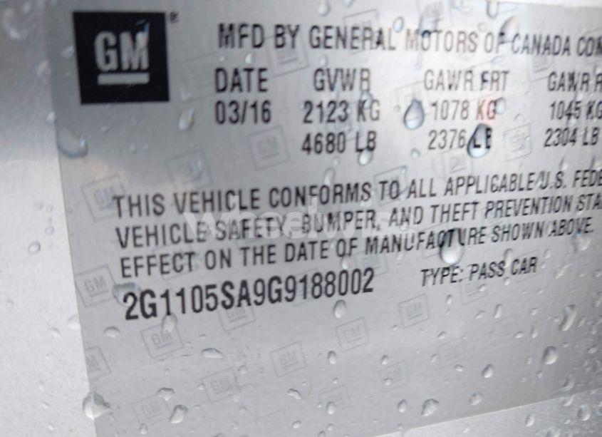 Photo 9 of 2016 Chevrolet Impala 1LT (VIN 2G1105SA9G9188002)