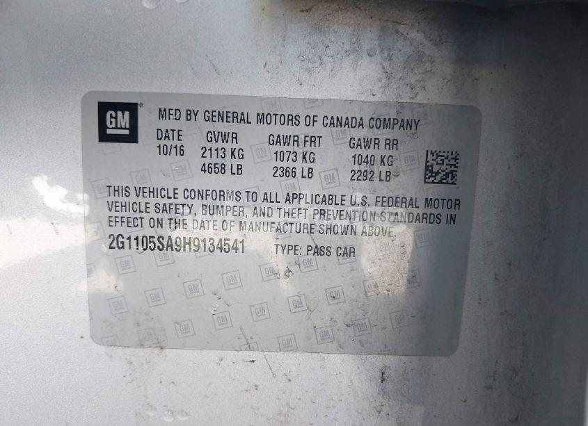 Photo 9 of 2017 Chevrolet Impala 1LT (VIN 2G1105SA9H9134541)