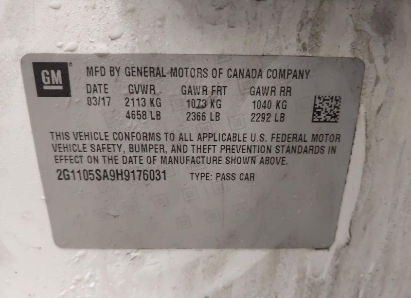 Photo 9 of 2017 Chevrolet Impala 1LT (VIN 2G1105SA9H9176031)