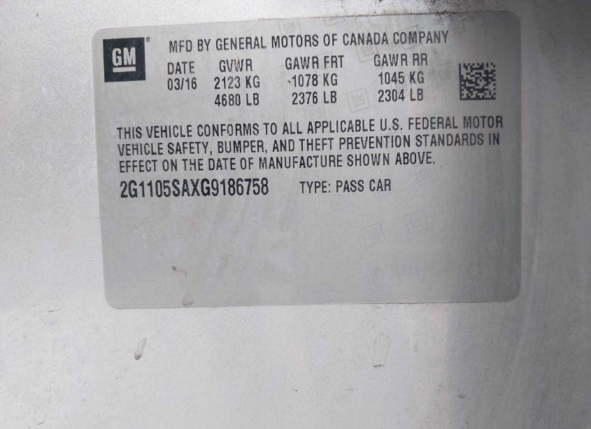 Photo 9 of 2016 Chevrolet Impala 1LT (VIN 2G1105SAXG9186758)