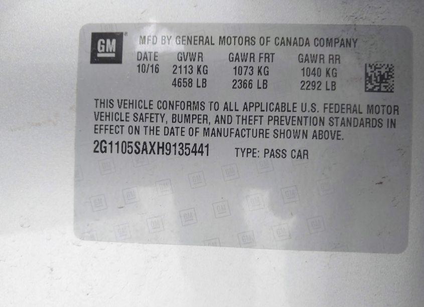 Photo 9 of 2017 Chevrolet Impala 1LT (VIN 2G1105SAXH9135441)