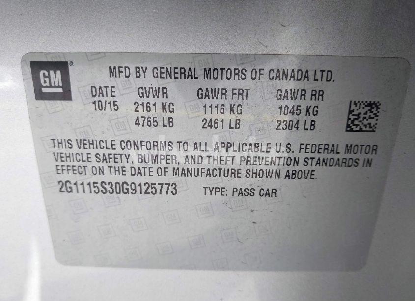 Photo 9 of 2016 Chevrolet Impala 2LT (VIN 2G1115S30G9125773)