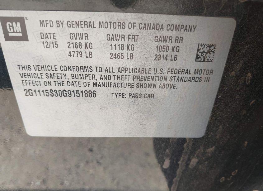 Photo 9 of 2016 Chevrolet Impala 2LT (VIN 2G1115S30G9151886)