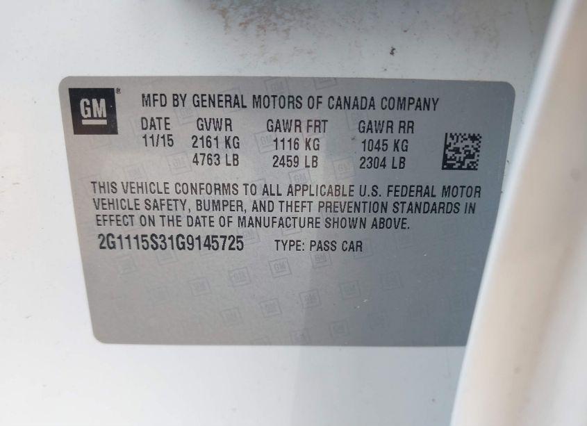 Photo 9 of 2016 Chevrolet Impala 2LT (VIN 2G1115S31G9145725)