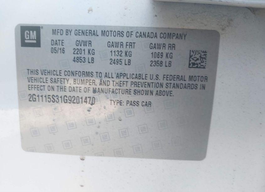 Photo 9 of 2016 Chevrolet Impala 2LT (VIN 2G1115S31G9201470)