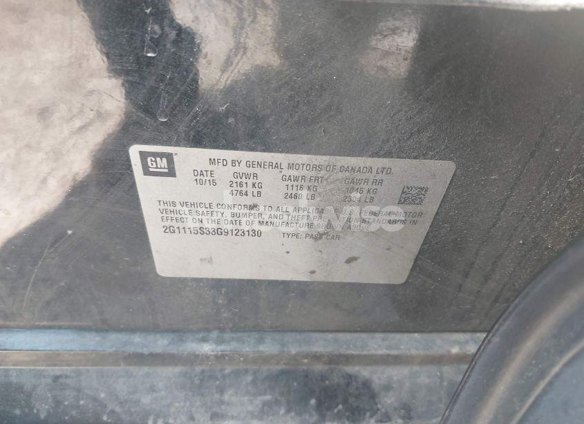 Photo 9 of 2016 Chevrolet Impala 2LT (VIN 2G1115S33G9123130)