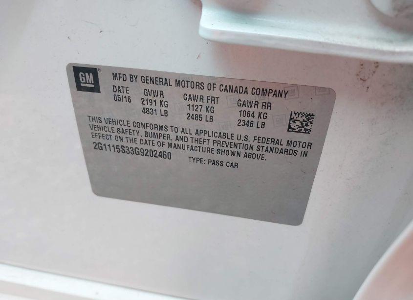 Photo 9 of 2016 Chevrolet Impala 2LT (VIN 2G1115S33G9202460)