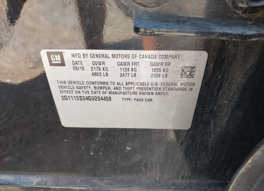 Photo 9 of 2016 Chevrolet Impala 2LT (VIN 2G1115S34G9204458)