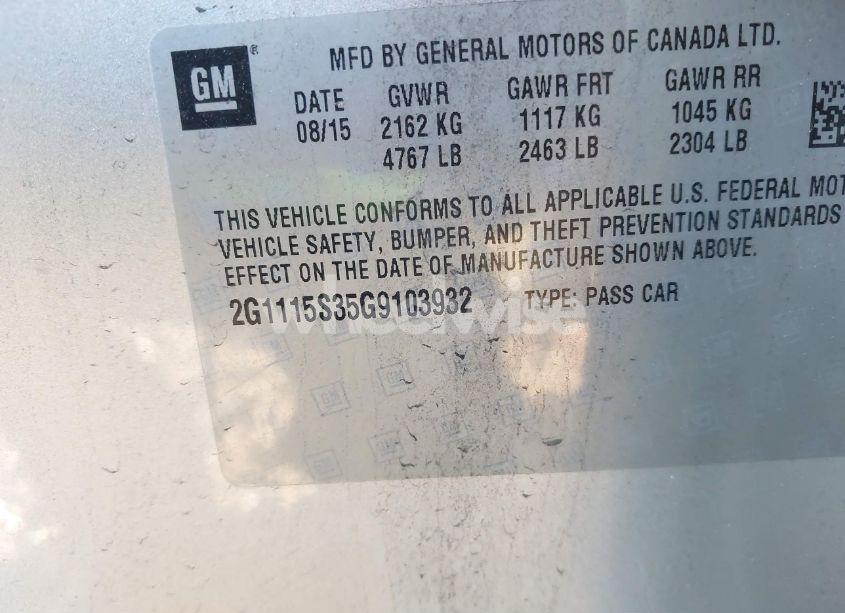 Photo 9 of 2016 Chevrolet Impala 2LT (VIN 2G1115S35G9103932)