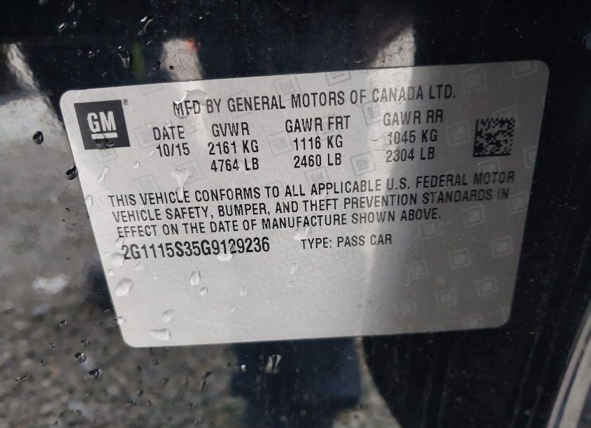 Photo 9 of 2016 Chevrolet Impala 2LT (VIN 2G1115S35G9129236)