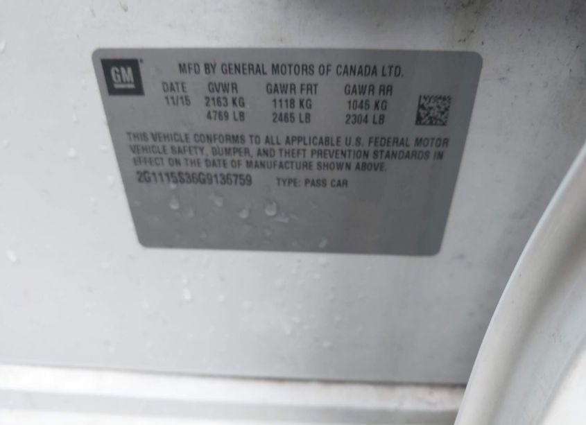 Photo 9 of 2016 Chevrolet Impala 2LT (VIN 2G1115S36G9136759)