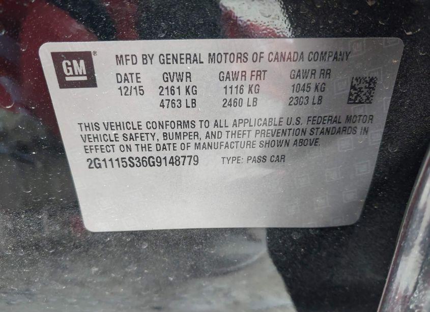 Photo 9 of 2016 Chevrolet Impala 2LT (VIN 2G1115S36G9148779)