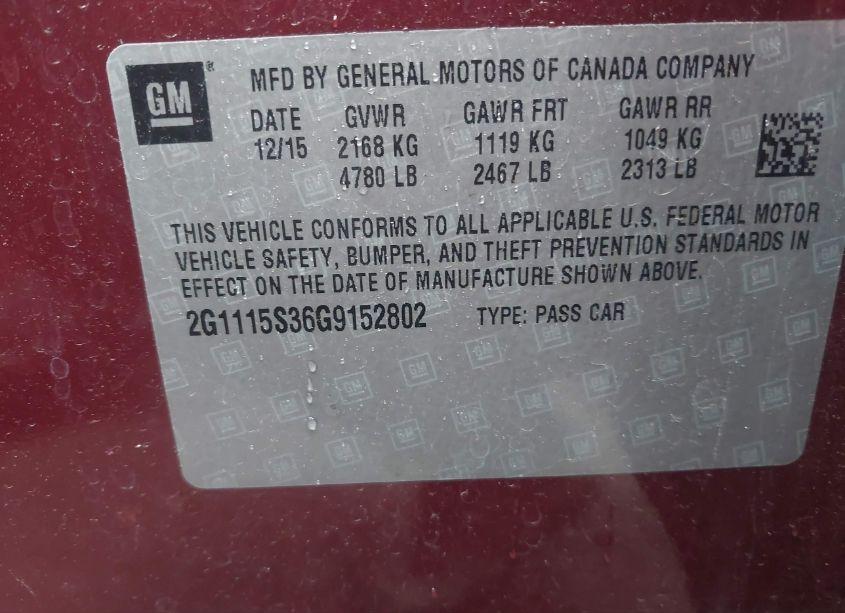 Photo 9 of 2016 Chevrolet Impala 2LT (VIN 2G1115S36G9152802)