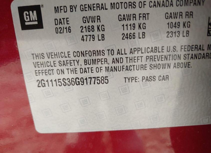 Photo 9 of 2016 Chevrolet Impala 2LT (VIN 2G1115S36G9177585)