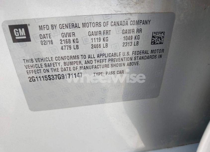 Photo 9 of 2016 Chevrolet Impala LT (VIN 2G1115S37G9171147)