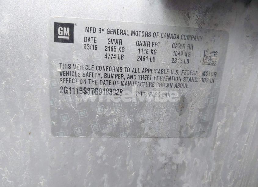 Photo 9 of 2016 Chevrolet Impala 2LT (VIN 2G1115S37G9183928)