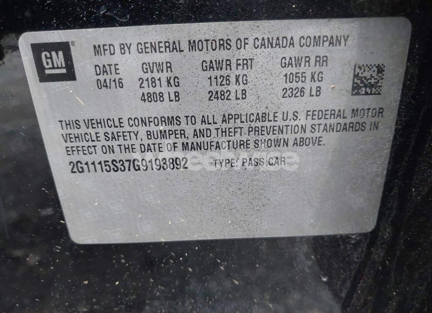 Photo 9 of 2016 Chevrolet Impala 2LT (VIN 2G1115S37G9193892)