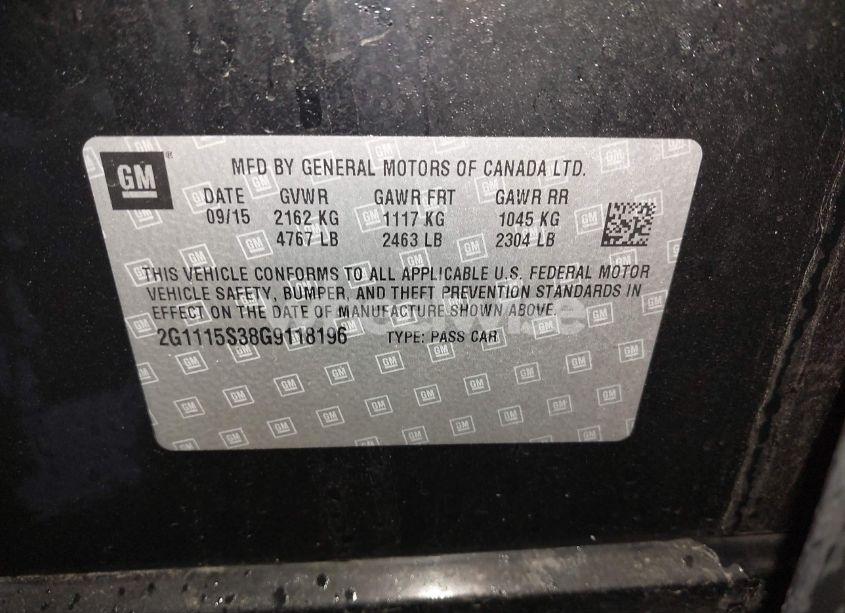 Photo 9 of 2016 Chevrolet Impala 2LT (VIN 2G1115S38G9118196)