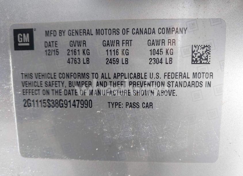 Photo 9 of 2016 Chevrolet Impala 2LT (VIN 2G1115S38G9147990)