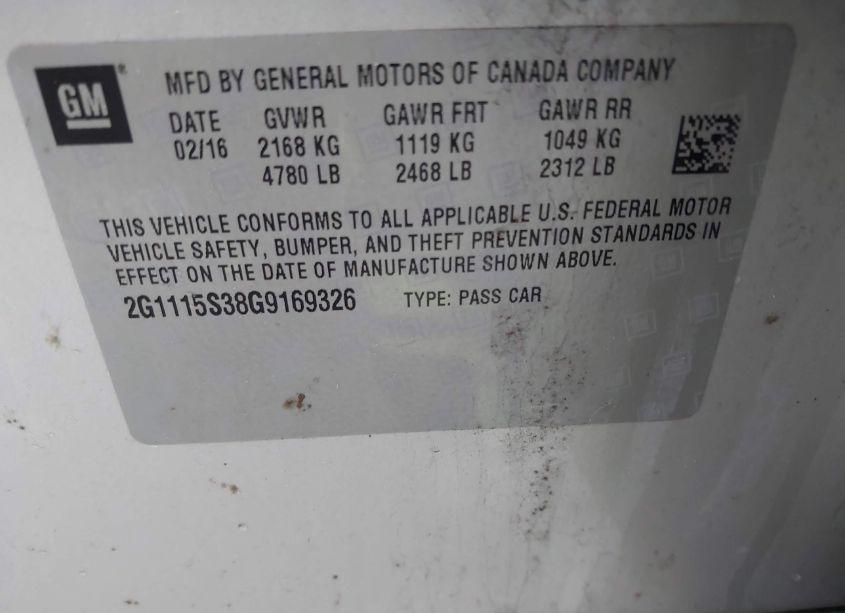 Photo 9 of 2016 Chevrolet Impala 2LT (VIN 2G1115S38G9169326)