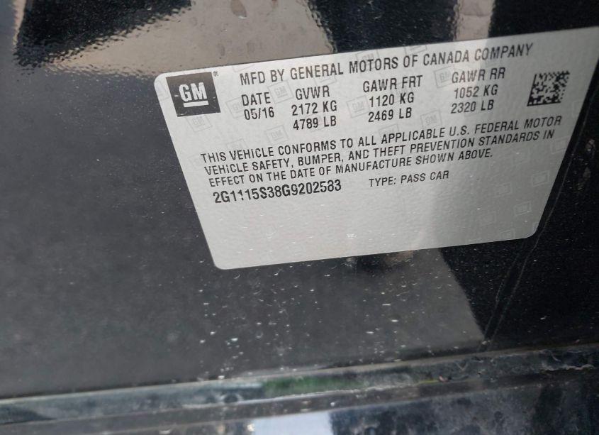 Photo 9 of 2016 Chevrolet Impala 2LT (VIN 2G1115S38G9202583)