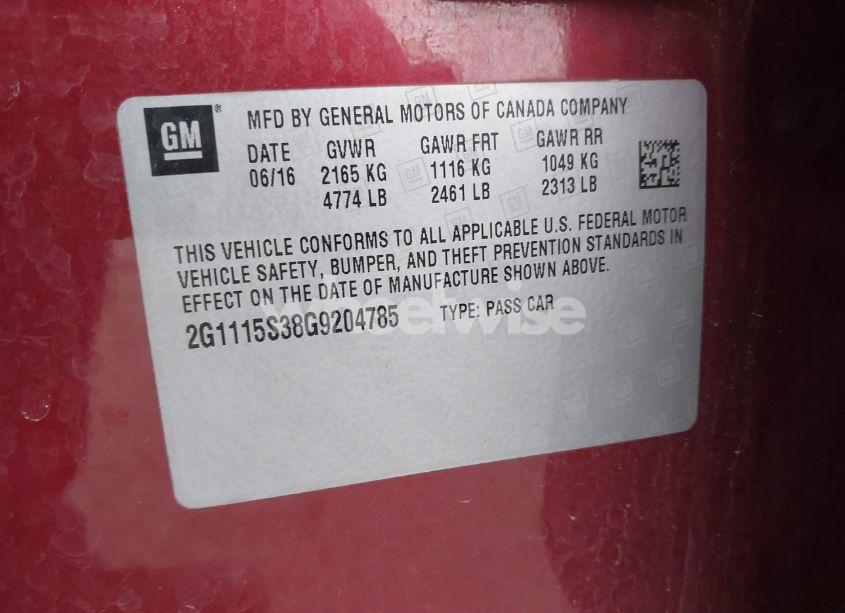 Photo 9 of 2016 Chevrolet Impala 2LT (VIN 2G1115S38G9204785)