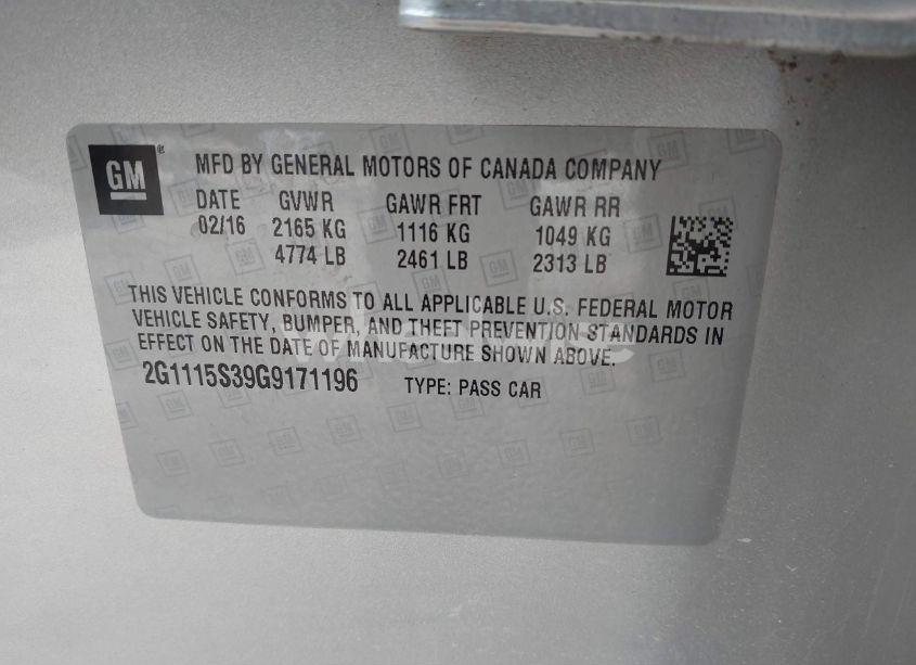 Photo 9 of 2016 Chevrolet Impala 2LT (VIN 2G1115S39G9171196)