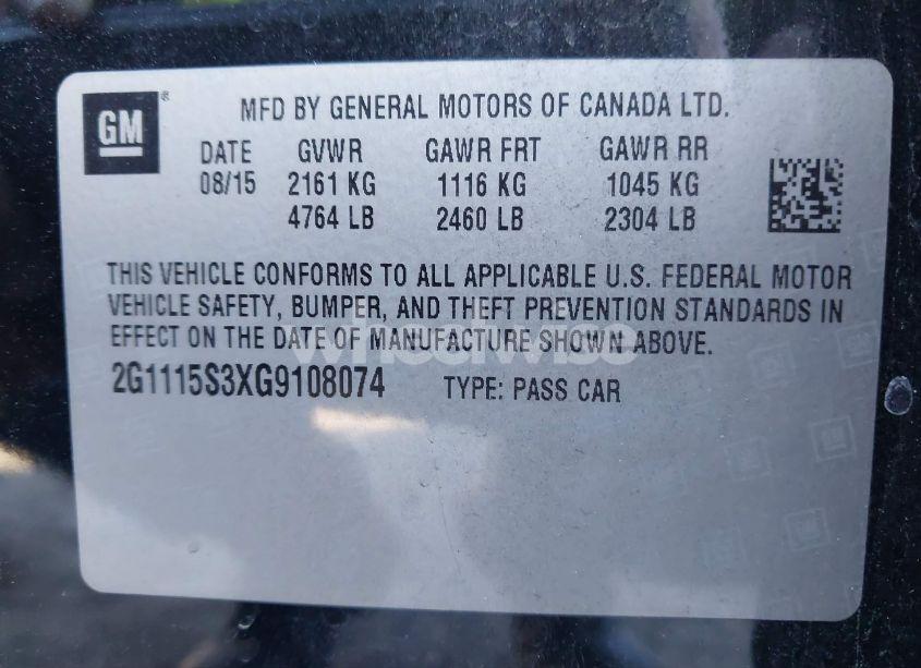 Photo 9 of 2016 Chevrolet Impala 2LT (VIN 2G1115S3XG9108074)