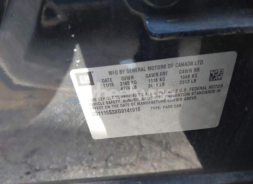 Photo 9 of 2016 Chevrolet Impala 2LT (VIN 2G1115S3XG9141916)