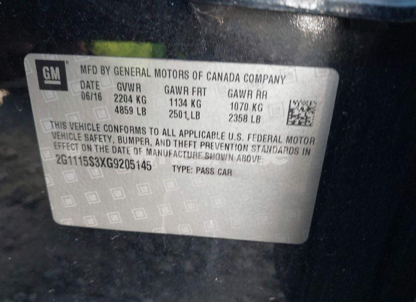 Photo 9 of 2016 Chevrolet Impala 2LT (VIN 2G1115S3XG9205145)