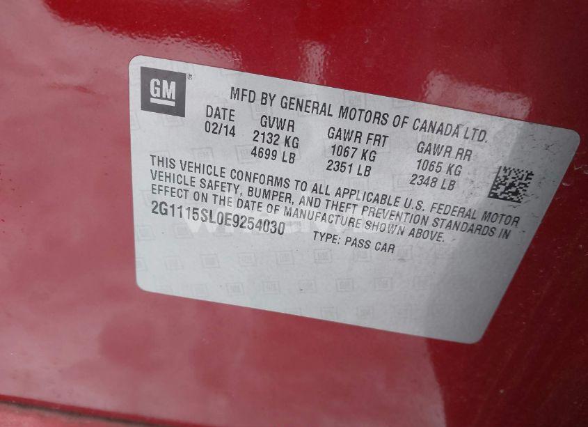 Photo 9 of 2014 Chevrolet Impala 1LT (VIN 2G1115SL0E9254030)