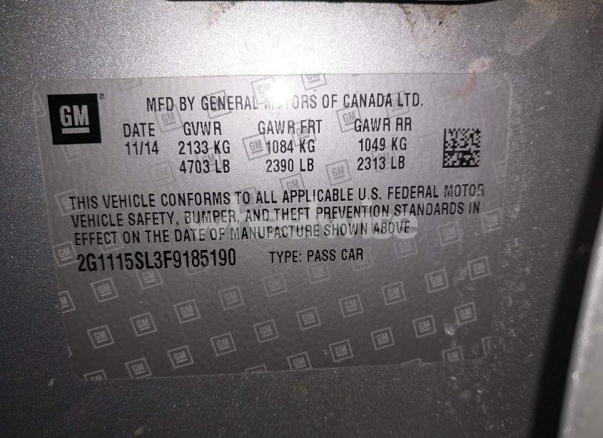 Photo 9 of 2015 Chevrolet Impala 1LT (VIN 2G1115SL3F9185190)