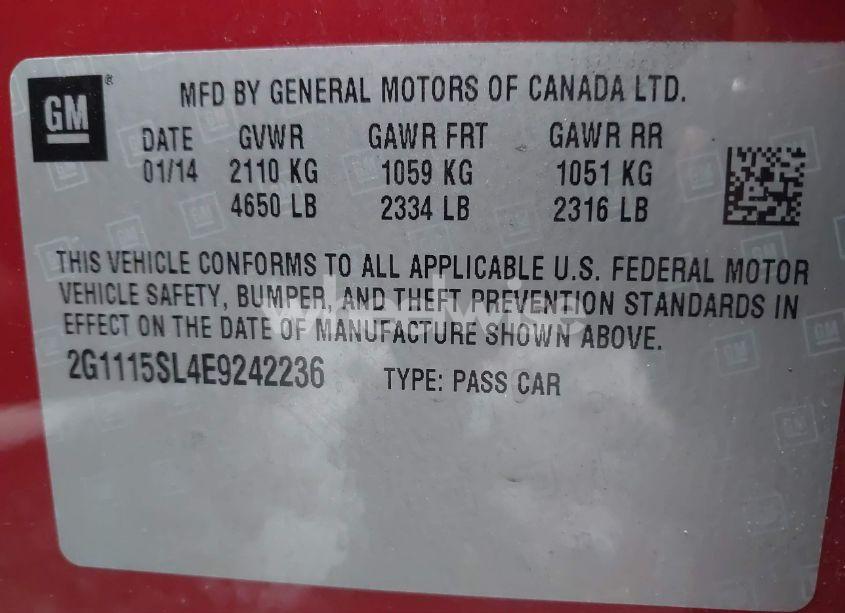 Photo 9 of 2014 Chevrolet Impala 1LT (VIN 2G1115SL4E9242236)