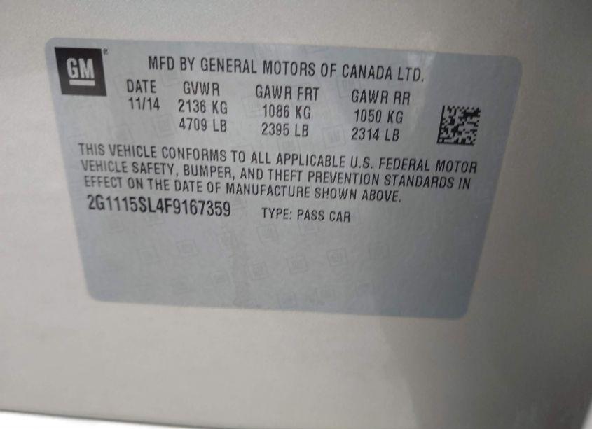 Photo 9 of 2015 Chevrolet Impala 1LT (VIN 2G1115SL4F9167359)