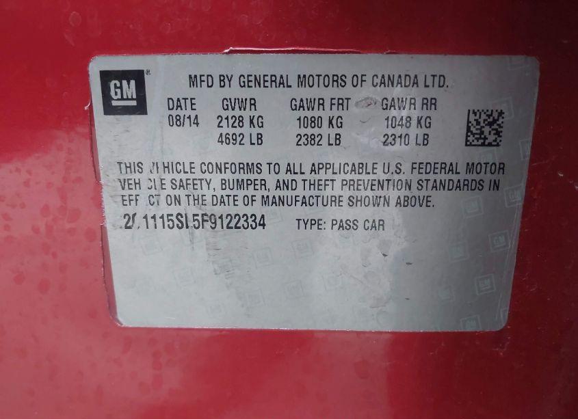 Photo 9 of 2015 Chevrolet Impala 1LT (VIN 2G1115SL5F9122334)